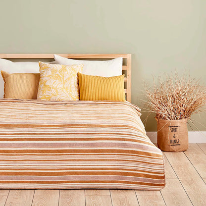Stripe Pamuklu Çift Kişilik Battaniye Bej (180x220 cm)