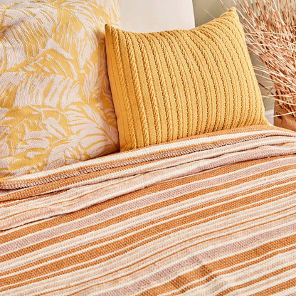 Stripe Pamuklu Çift Kişilik Battaniye Bej (180x220 cm)