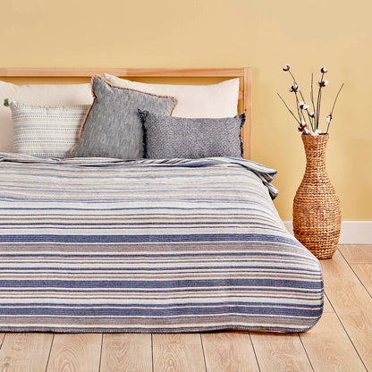 Stripe Pamuklu Tek Kişilik Battaniye Mavi (150x200 cm)