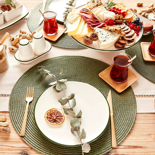 Allure Seramik Pasta Tabağı Beyaz-Yeşil (21 cm)