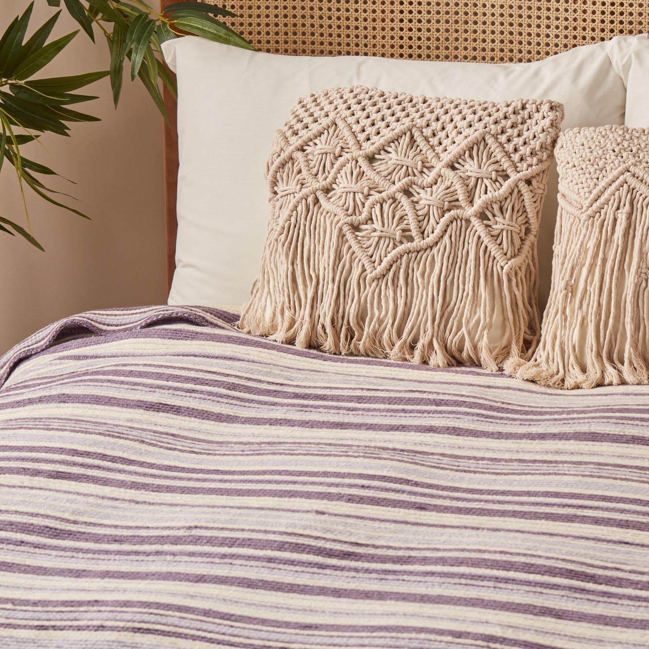 Stripe Pamuklu - 150x200 cm - LİLA - 2