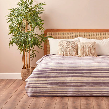 Stripe Pamuklu Çift Kişilik Battaniye Lila (180x220 cm)