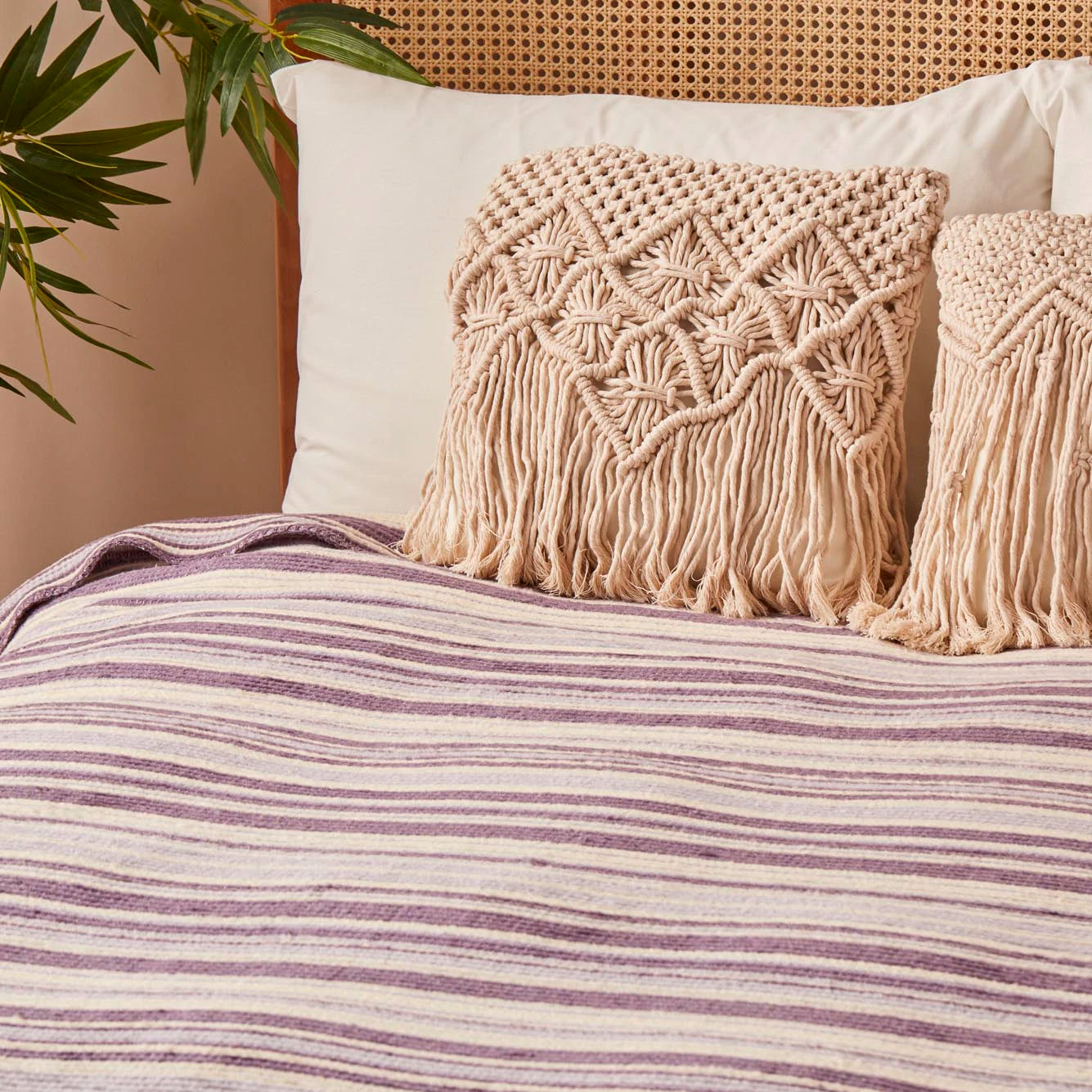 Stripe Pamuklu - 180x220 cm - LİLA - 2