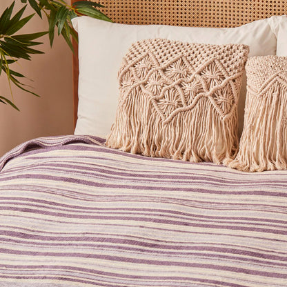 Stripe Pamuklu Çift Kişilik Battaniye Lila (180x220 cm)