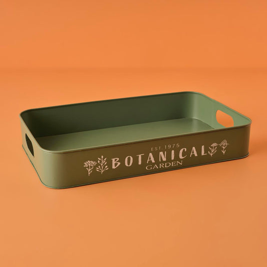 Botanical Metal Tepsi Yeşil (50x30x8 cm)
