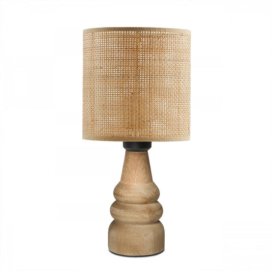 Doğal Bambu Hazeran Rattan Başlıklı Ahşap Abajur (14x22x32 cm) - 2