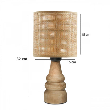 Doğal Bambu Hazeran Rattan Başlıklı Ahşap Abajur (14x22x32 cm) - 3