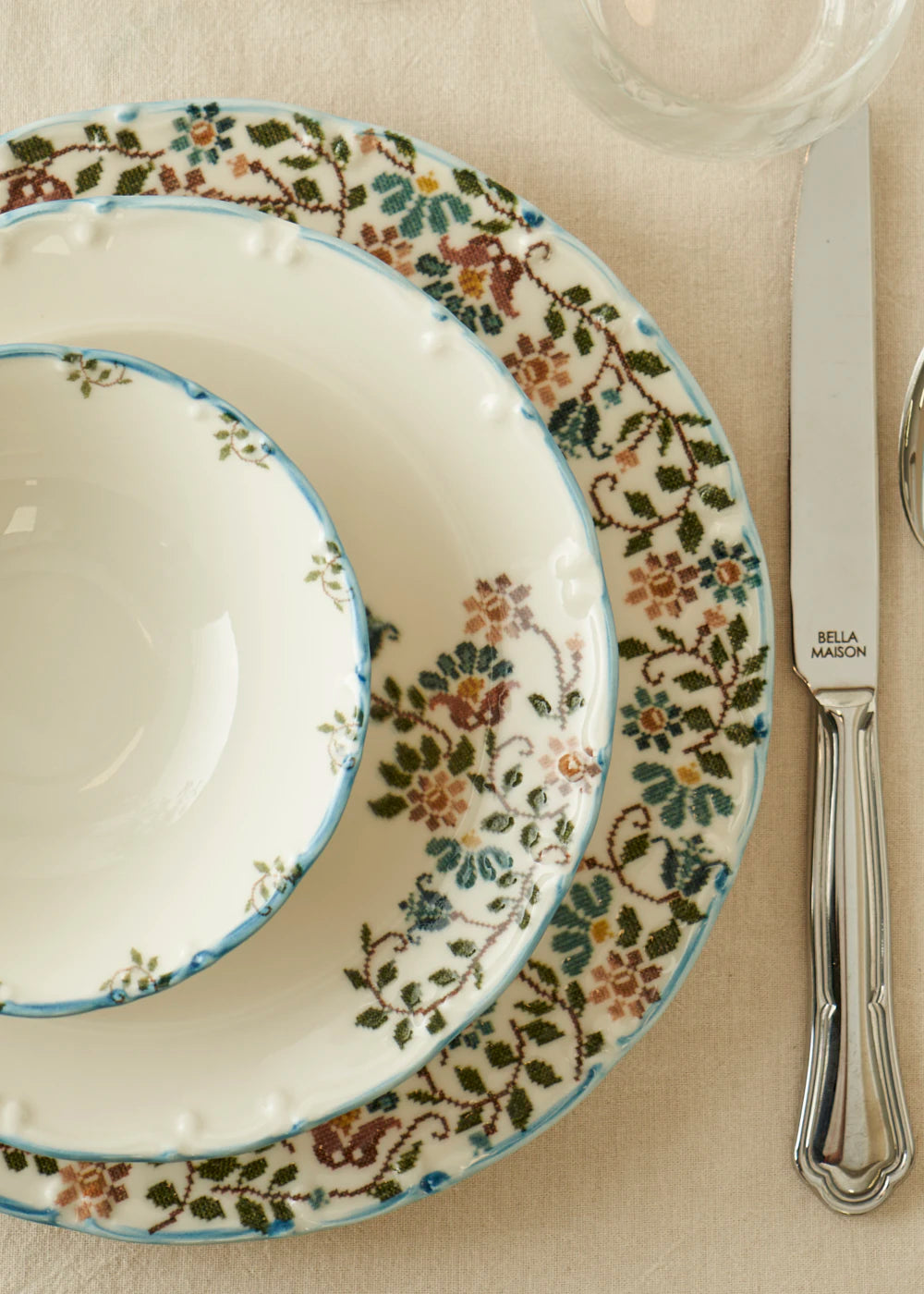 Vintage Porselen 24 Parça 6 Kişilik Yemek Takımı Mavi - 6