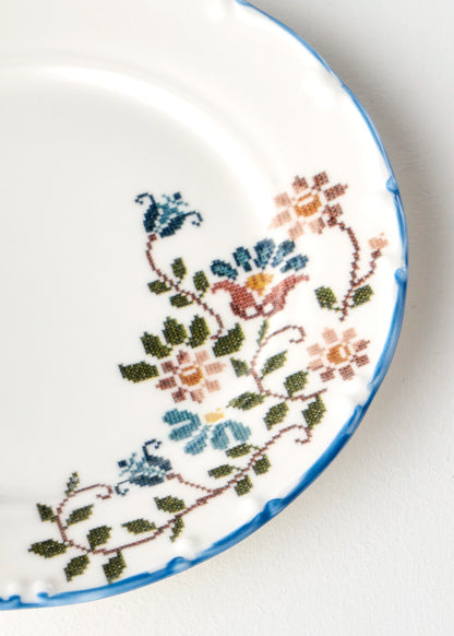 Vintage Porselen Pasta Tabağı 4'lü Mavi (20 cm)