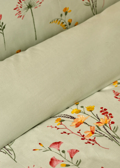 %100 Pamuk Saten Flores Tek Kişilik Nevresim Seti Açık Yeşil (160x220 cm)
