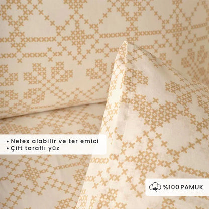 %100 Pamuk Ranforce Lilith King Size Nevresim Seti Bej (240x220 cm)