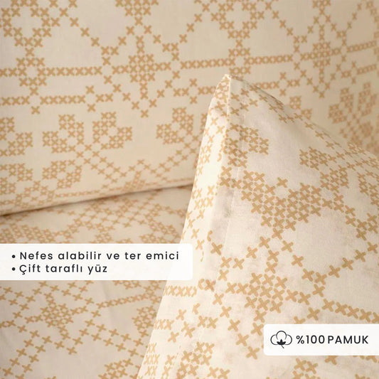 %100 Pamuk Ranforce Lilith King Size Nevresim Seti Bej (240x220 cm)