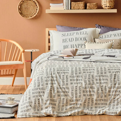 %100 Pamuk Ranforce Book Lovers King Size Nevresim Seti Antrasit (240x220 cm)