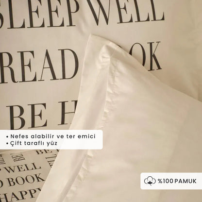 %100 Pamuk Ranforce Book Lovers King Size Nevresim Seti Antrasit (240x220 cm)