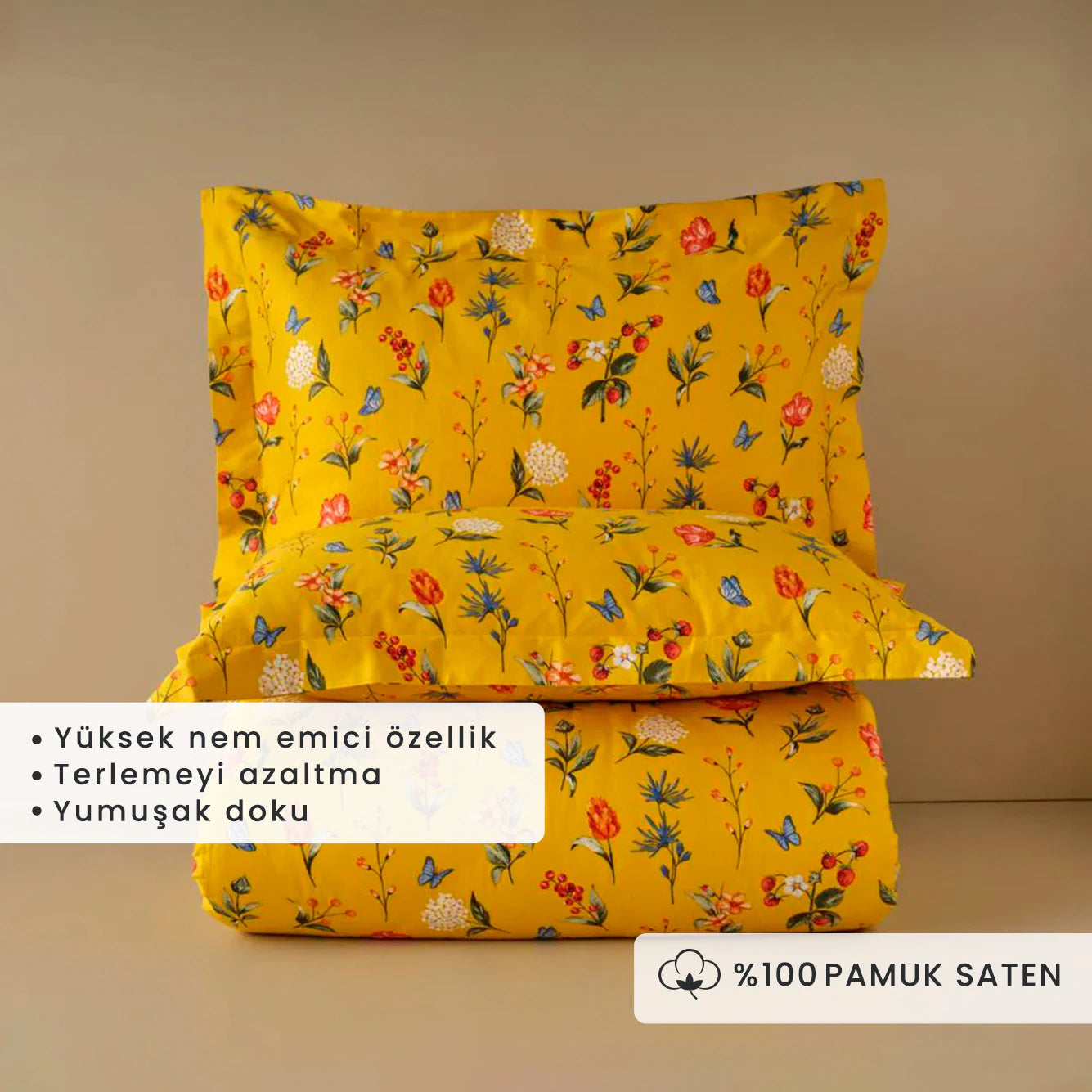 %100 Pamuk Saten Nicole - 200x220 cm - KOYU SARI - 2