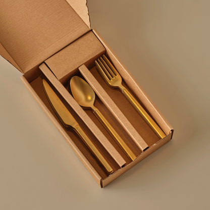 Premium 18 Parça 6 Kişilik Tatlı Çatal Kaşık Bıçak Takımı Gold