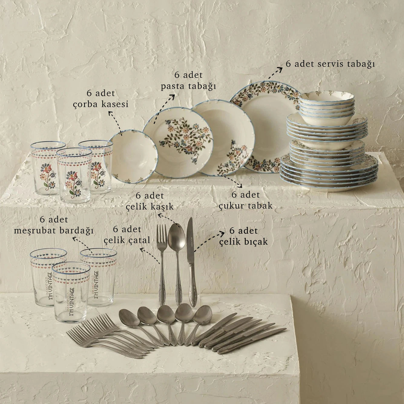 Vintage 48 Parça Yemek Seti
