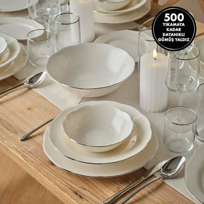 Clover Porselen 24 Parça 6 Kişilik Yemek Takımı Silver