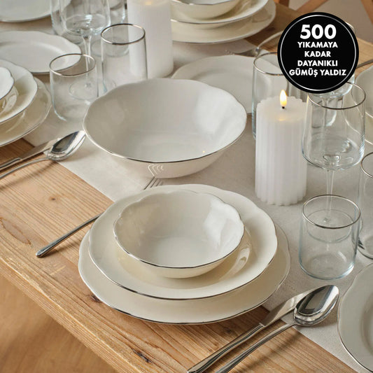 Clover Porselen 24 Parça 6 Kişilik Yemek Takımı Silver