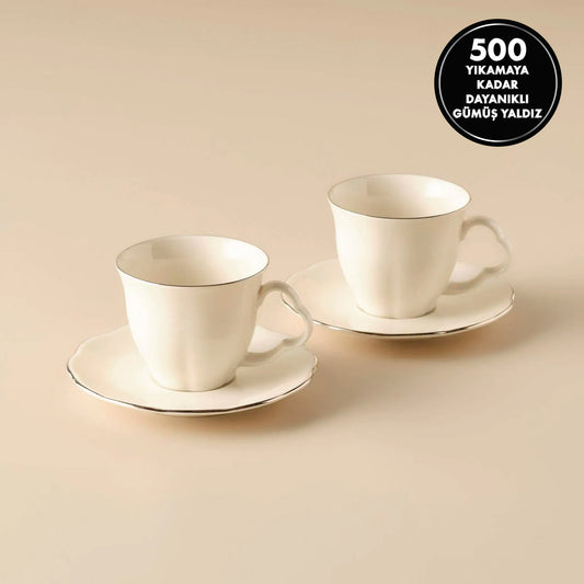 Clover Porselen 2'li Çay Fincanı Seti Silver (280 cc)