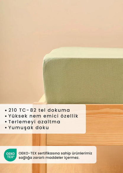 %100 Pamuk Saten Çift Kişilik Lastikli Çarşaf Sisli Yeşil (160x200x35 cm)
