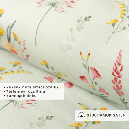 %100 Pamuk Saten Flores - 240x220 cm - AÇIK YEŞİL - 3