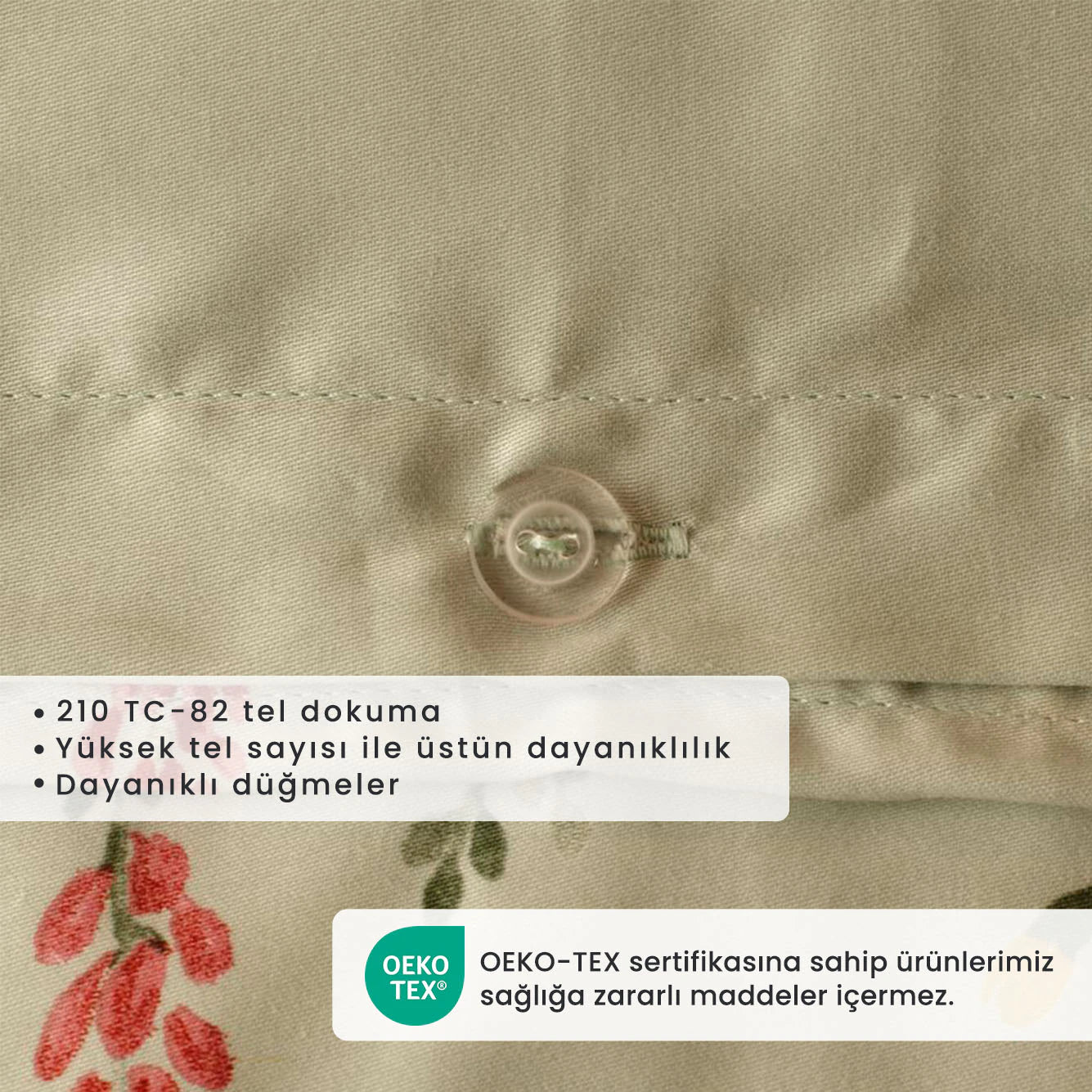 %100 Pamuk Saten Flores - 240x220 cm - AÇIK YEŞİL - 4