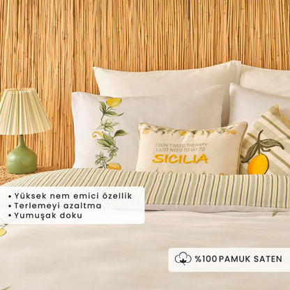 %100 Pamuk Saten Sicilia King Size Nevresim Seti Beyaz (240x220 cm)