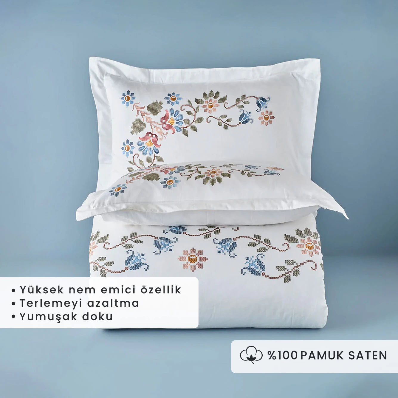 %100 Pamuk Saten Vintage - 200x220 cm - BEYAZ - 2