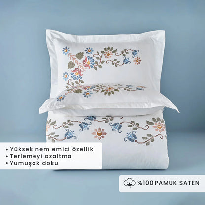 %100 Pamuk Saten Vintage - 200x220 cm - BEYAZ - 2