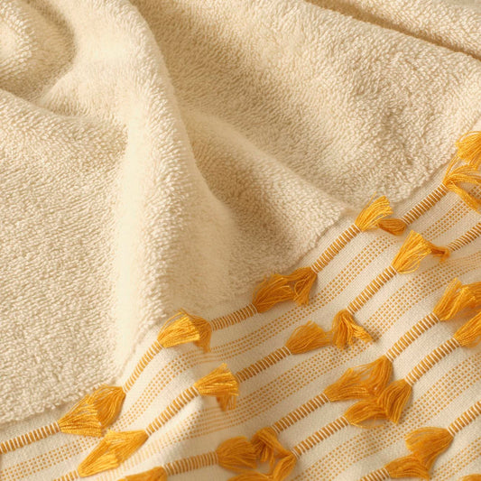 %100 Pamuk Tassel Banyo Havlusu Sarı (90x150 cm)