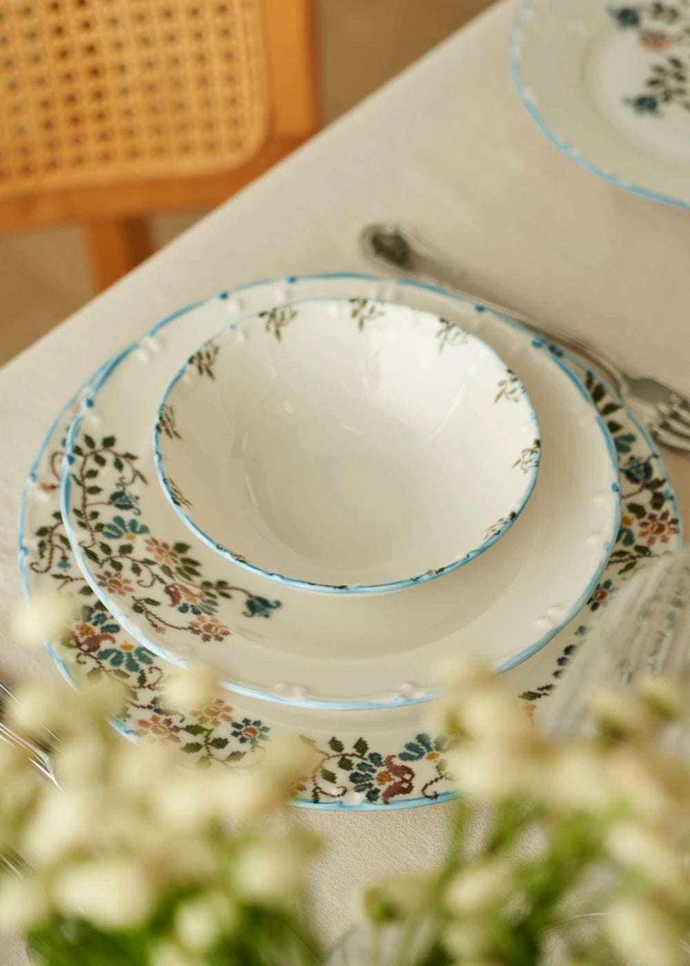Vintage Porselen 48 Parça 12 Kişilik Yemek Takımı Mavi - 5
