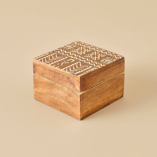 Etnic Mango Ağacı Dekoratif Kutu Naturel (10x10x6 cm)
