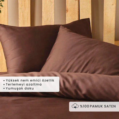 %100 Pamuk Saten Supreme Basic King Size Nevresim Seti Kahverengi (240x220 cm)