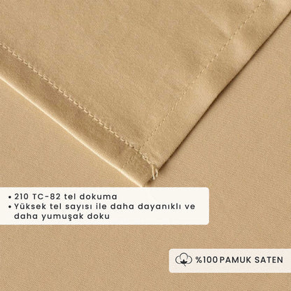 %100 Pamuk Saten Supreme Basic Tek Kişilik Düz Çarşaf Bej (160x240 cm)