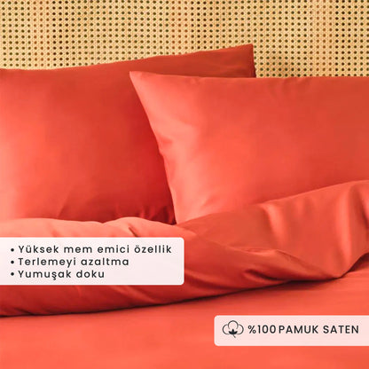 %100 Pamuk Saten Supreme Basic Super King Size Nevresim Seti Kiremit (260x240 cm)