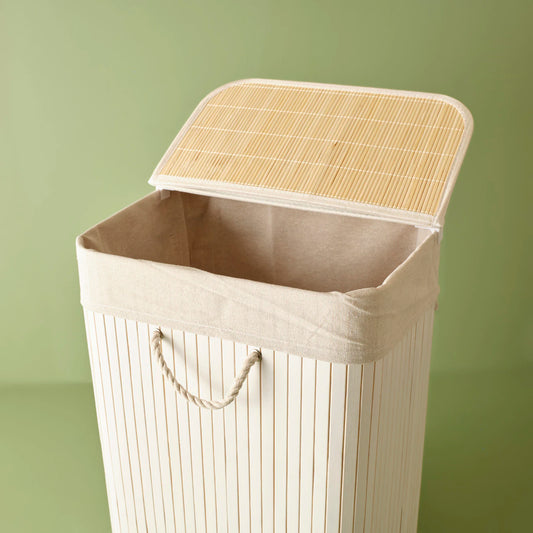 Bennet Bambu Katlanır Çamaşır Sepeti Beyaz (40x30x61 cm)