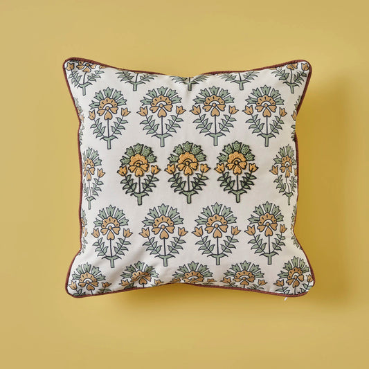 %100 Pamuk Indian Lotus Flower Nakışlı Kırlent Kılıfı (43x43 cm)