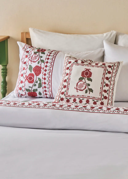 %100 Pamuk Saten Jolly King Size Nevresim Seti Kırmızı-Yeşil (240x220 cm)