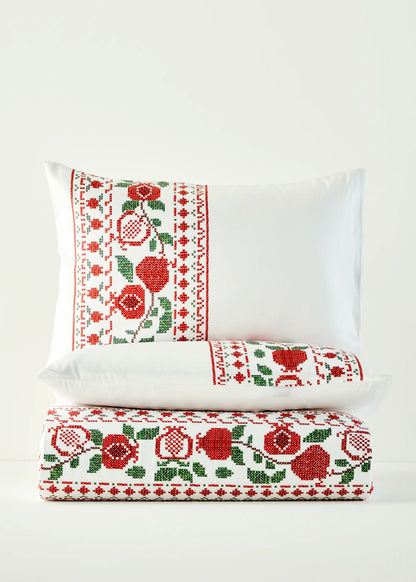 %100 Pamuk Saten Jolly King Size Nevresim Seti Kırmızı-Yeşil (240x220 cm)