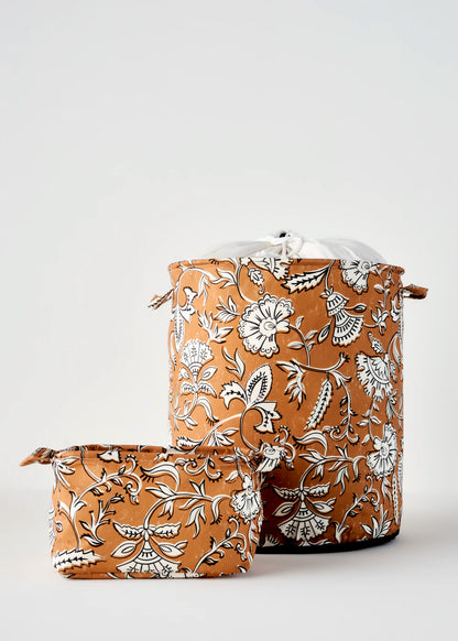 Indian Ağzı Büzgülü Çamaşır Sepeti Hardal (36x40 cm) - Organizer Hediyeli