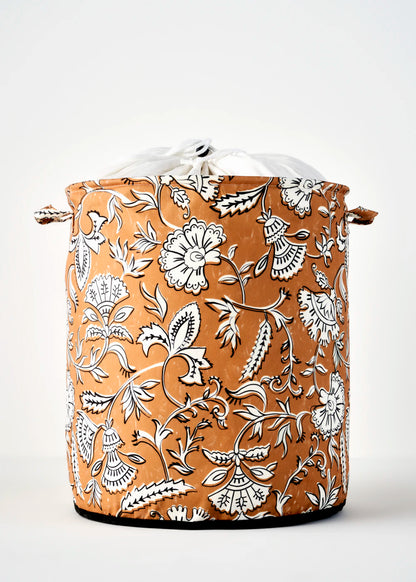 Indian Ağzı Büzgülü Çamaşır Sepeti Hardal (36x40 cm) - Organizer Hediyeli