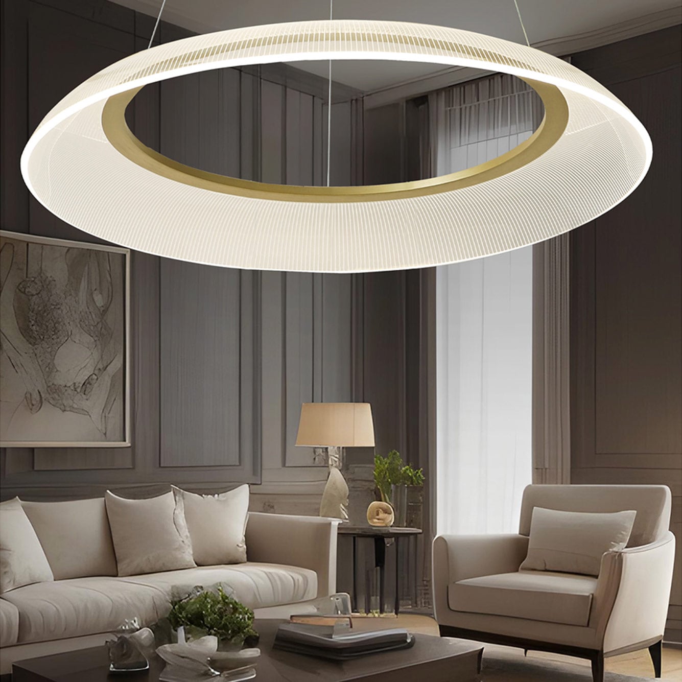 Sia Yuvarlak Avize 24 Watt Gold (56x85 cm) - 56x80 cm - GOLD - 2