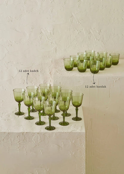 Colore Kesme Bardak-Kadeh Seti 24'lü Yeşil