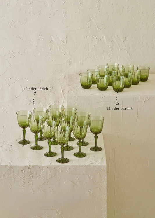 Colore Kesme Bardak-Kadeh Seti 24'lü Yeşil