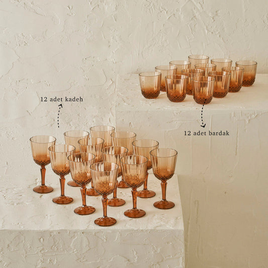 Colore Kesme Bardak-Kadeh Seti 24'lü Amber