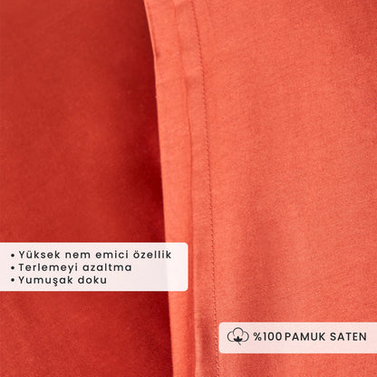 %100 Pamuk Saten Supreme 2'li Yastık Kılıfı Kiremit (50x70 cm)