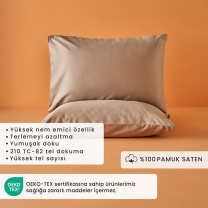 %100 Pamuk Saten Supreme 2'li Yastık Kılıfı Vizon (50x70 cm) - 2