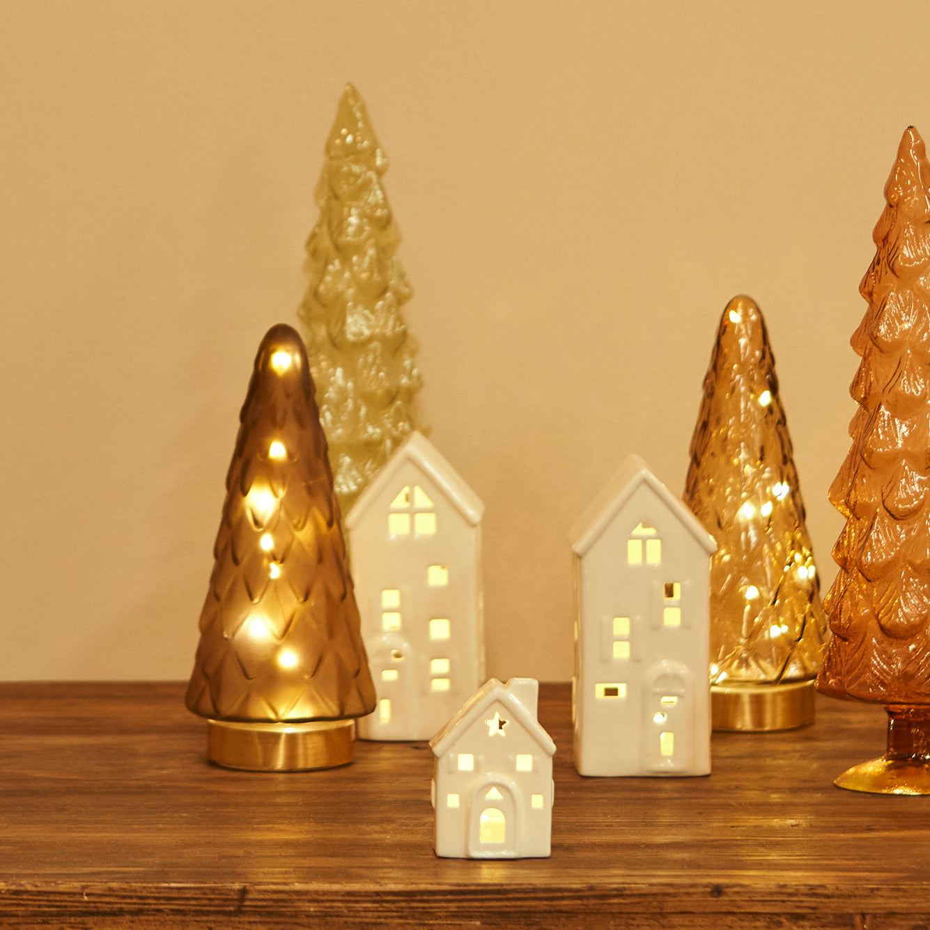 Pine Tree Yılbaşı Ledli Aydınlatma Gold (24 cm) - 24 cm - KOYU KAHVE - 2