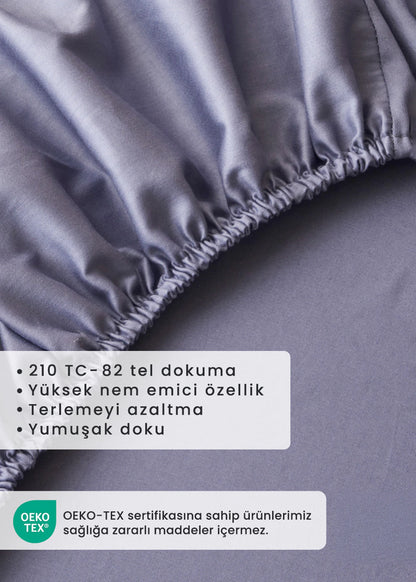 %100 Pamuk Saten Supreme Çift Kişilik Lastikli Çarşaf Mavi (160x200x35 cm)